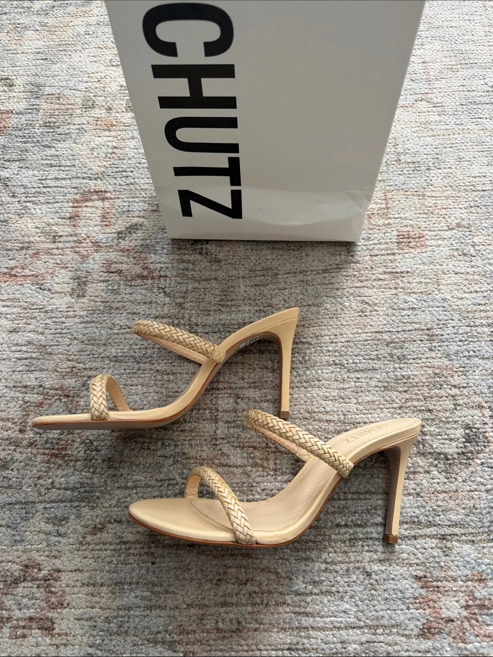 SCHUTZ Taliah Cream Braided Double-Strap Slide Heels